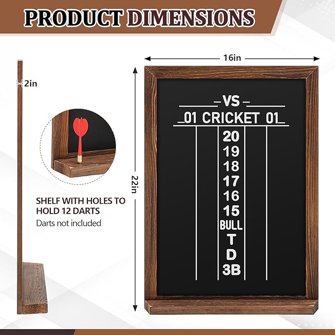 Dart Scoreboard for Cricket and 01 Darts Games Darts Holder Wall Mount Wood Dartboard Accessories