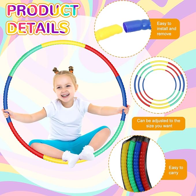 Poen 16 Pcs Detachable Hoop and Jump Rope Set Adjustable Kids Exercise Hoop Skipping Rope Equipment for Fitness Teens Adults Weight Loss Exercise Gymnastics Party Games