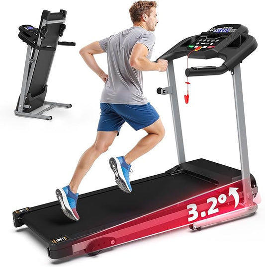 FYC Compact Folding Treadmill for Home - 2.5HP Quiet Brushless Motor, 3-Level Incline, 7.5 MPH, Shock Absorption, Space-Saving Design for Running, Walking - Treadmill for Small Spaces & Home Use