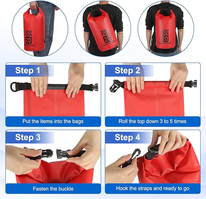 Waterproof Dry Bag, 5L Fit for Women Men Water Proof Bags Lightweight Dry Storage Floating Backpack with Whistle for Travel Boating Kayaking (Dark Blue Camouflage)