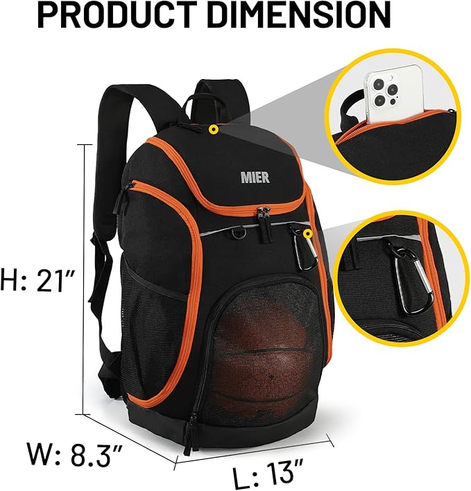 MIER Gym Backpack 40L Basketball Backpack with Ball Compartment & Shoes Storage Multi-Functional Sports Soccer Bag Large Equipment Back Pack Volleyball Backpacks for Men Women