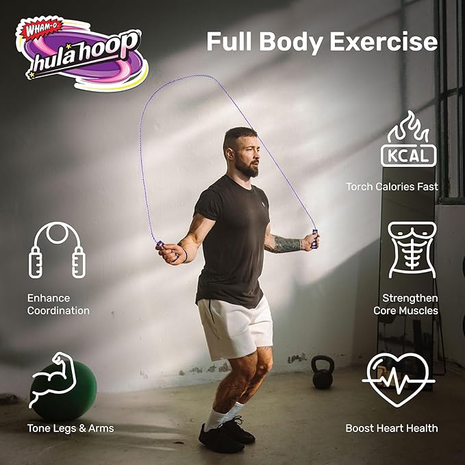 Wham-O Hula Hoop Jump Rope, 7 Feet Skipping Rope with Spiral Handles, for Indoor Outdoor Fitness Exercise Weight Loss