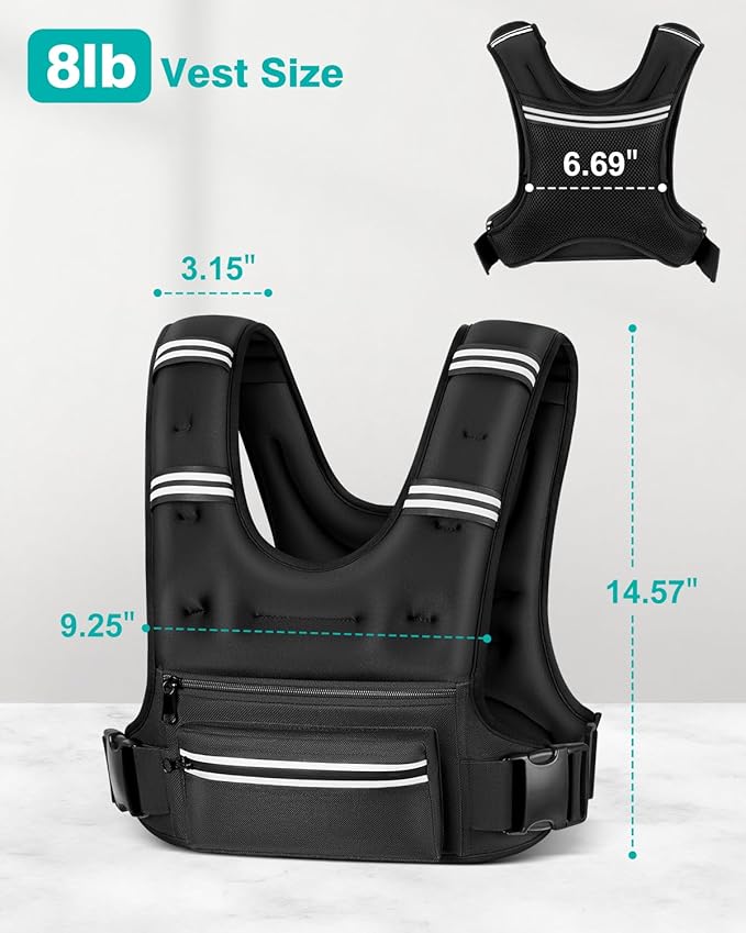 Weighted Vests for Women Men, 8 12 16 20 lb Weighted Vest with Storage Pockets, Rucking Vest with Reflective Stripe, Adjustable Straps Weight Vest for Running, Walking, Workout, Training