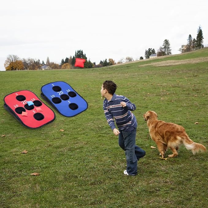 Portable Cornhole Set PVC Framed Corn Holes Outdoor Game Set with 2 Cornhole Boards, 8 Cornhole Bean Bags and Carrying Case, Camping Games Indoor Outdoor for Kids and Adults, Travel Camping Accessory