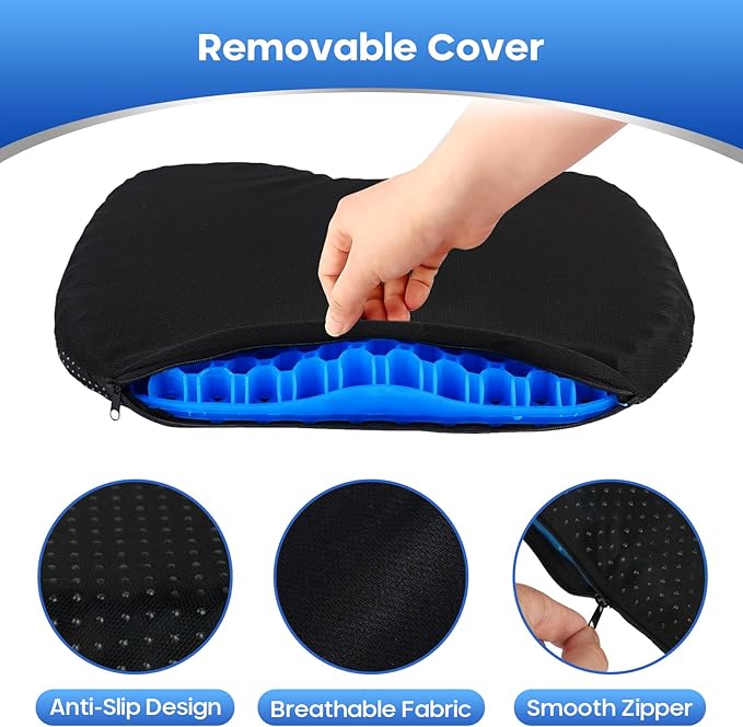 Anti Slip Kayak Gel Seat Cushion with Cover, Waterproof Seat Cushion Kayak Seat Pad for Sit in Inflatable Kayak, Canoe & Boat Fishing, Rowing, Lifetime Kayak Accessories,Office (Blue)