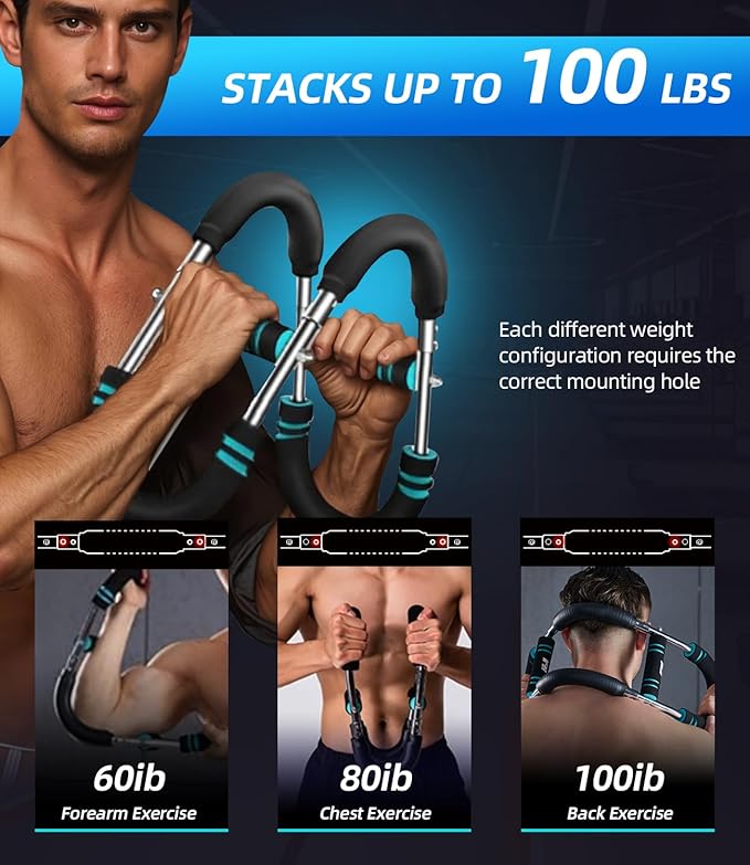 Twister Arm Trainer, Adjustable Power U Shaped Arm Trainer Bar for Men, 60-100lb Chest Exerciser for Women, Snaker Portable Spring Resistance for Home Workout Machine Equipment