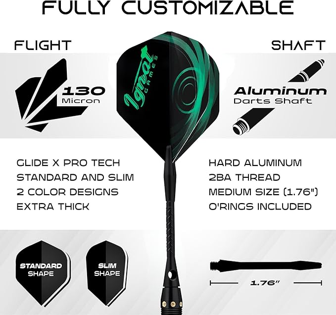 IgnatGames Premium Steel Tip Darts – 3/6/12 Pack Brass Barrels with Aluminum Shafts, 16 GlideXPro Flight Set, Tool Kit & Giftable Case