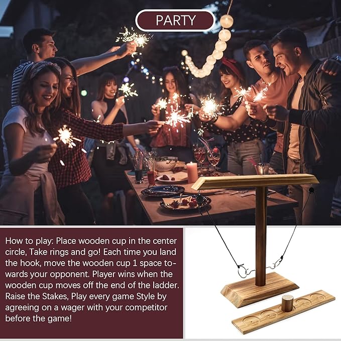 Hook and Ring Game Handmade Wooden Toss Game for Kids and Adults,Yard Games,Toss Game for Bars,Home,Party