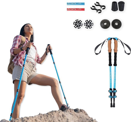 Adventure Pro Trekking Poles for Hiking - Anti Slip Collapsible Walking Sticks for Travel with Cork and Eva Grip, Lightweight Hiking Poles for Men and Women, 2 Sticks in 1PACK