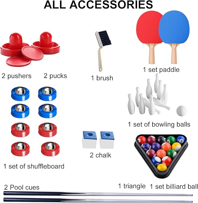 54" 5in1 Multi-fuction Games Table,Folding Multi Game Combination Table Set with Soccer Foosball Table,Pool Table,Hockey Table,Table Tennis Table,Basketball