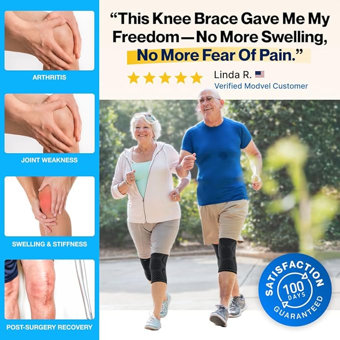 Modvel 2 Pack Knee Brace for Women & Men - Workout Knees Compression Sleeve for Knee Pain Relief Joint Support for ACL, Arthritis, Meniscus Tear Knees Brace for Sports, Rodilleras para Gym Fitness