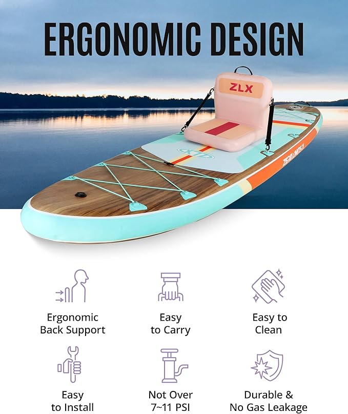 ZLX Paddle Board Seat with Back Support, Portable Kayak Seat, Air Pump Included, Universal Inflatable Seat for Adults, Foldable Ergonomic Design, Easy Fix for Outdoor Fishing/Kayaking/Camping