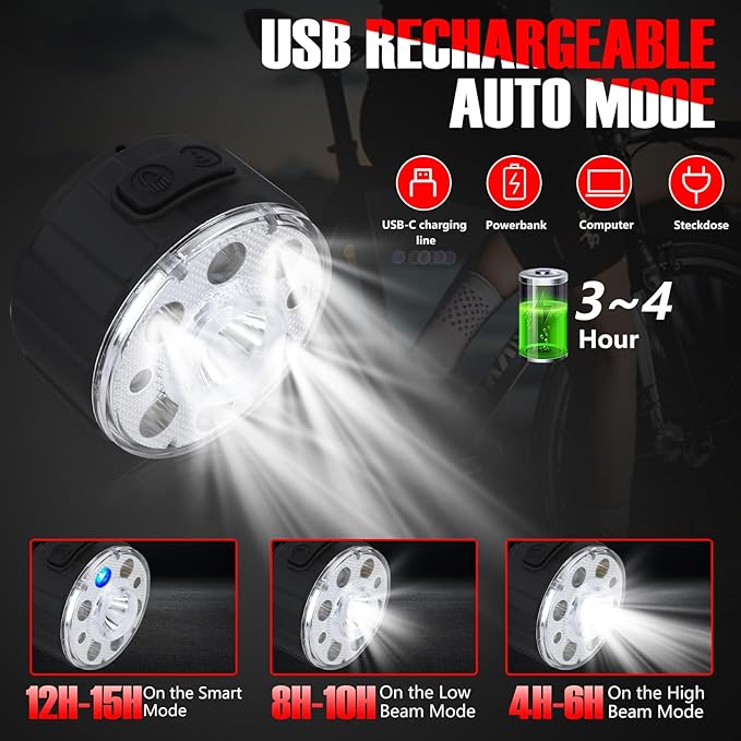 400 lumens Bike Headlight, Smart Sensor Mode Bike Light,Anti-Glare Waterproof Bike Headlight, USB-C Rechargeable Battery, Adjustable LED Bike Light for Night Riding