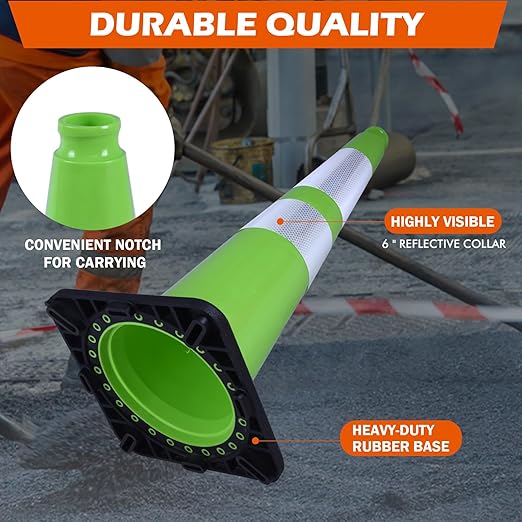8 Pack 28" Green Traffic Safety Cones with Reflective Collars – High-Visibility PVC Cones with Weighted Black Base for Construction Sites, Parking Lots & Crowd Control(28 inch-8Pack)