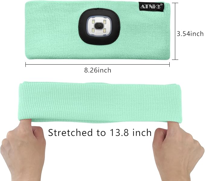 ATNKE 4 LED Lighted Sport Sweatband,USB Rechargeable Running Head Band Lamp High Stretch Wicking Gifts for Men and Women
