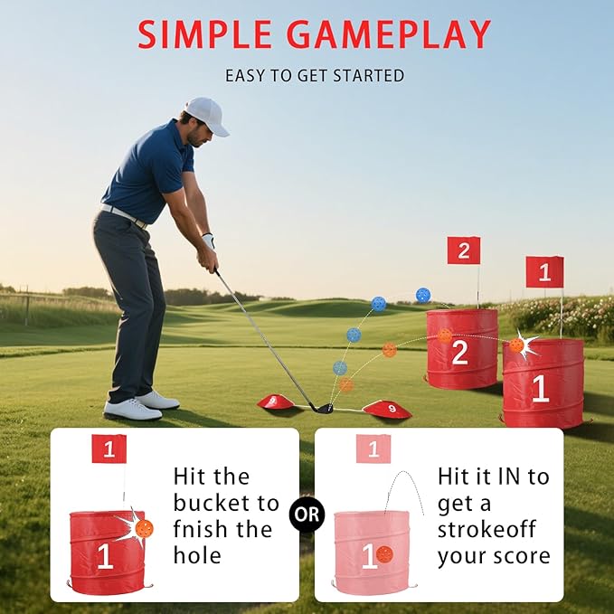Golf Outdoor Game 9 Holes Set with 2 Clubs for Golf Bucket Yard Game, Family and Friends Gathering, Suitable for Backyard, Park, Beach, Lawn