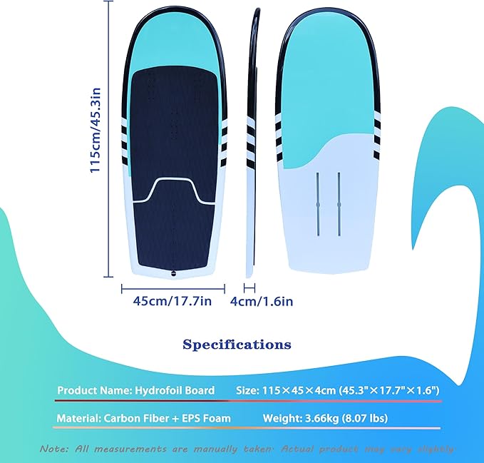 Carbon Fiber Hydrofoil Board Pro - 115cm Wing Foil/eFoil/SUP/Paddle Board | 3.66kg Lightweight | Surf Foil Racing | Non-Inflatable Carbon+EPS | Fits All Foil Systems
