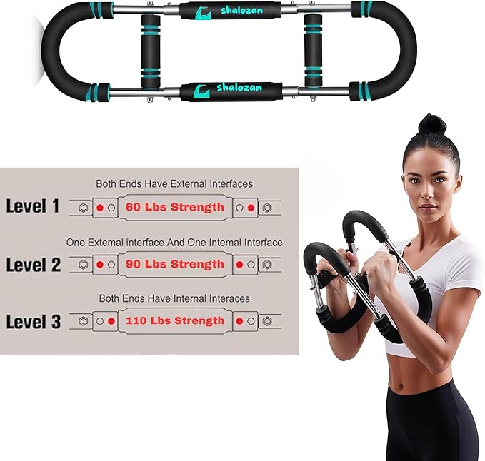 Twister Arm Trainer, Adjustable, Detachable, Portable, Chest Exerciser for Men & Women. Home Fitness Equipment for Enhancing Upper Body Muscle(60-90-110 lbs Tension, Black with Blue Stripes)