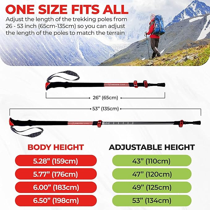 Adventure Pro Trekking Poles for Hiking - Anti Slip Collapsible Walking Sticks for Travel with Cork and Eva Grip, Lightweight Hiking Poles for Men and Women, 2 Sticks in 1PACK