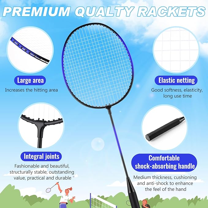 12 Pack Badminton Rackets Set Including Rackets, Nylon Shuttlecocks and Carry Bag for Outdoor Backyard Games Beginners