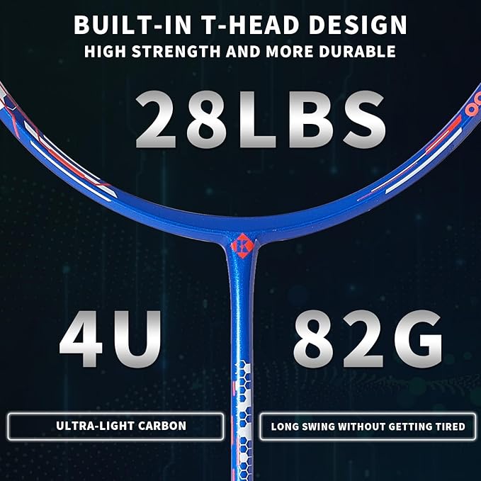 Badminton Racket Carbon Fiber, Badminton Racquet Set with Cover, Badminton Professional Racket Durable for Beginners Outdoor Games Gym