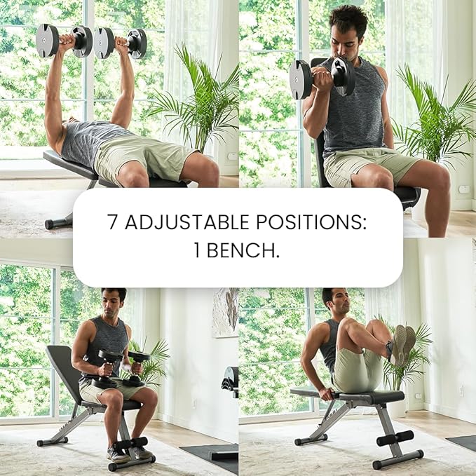 FF Finer Form 5-in-1 Weight Bench, Adjustable & Foldable for Bench Press, Strength Training and Full Body Workout, Perfect for Dumbbell Sets or an Adjustable Dumbbell Set in Your Home Gym