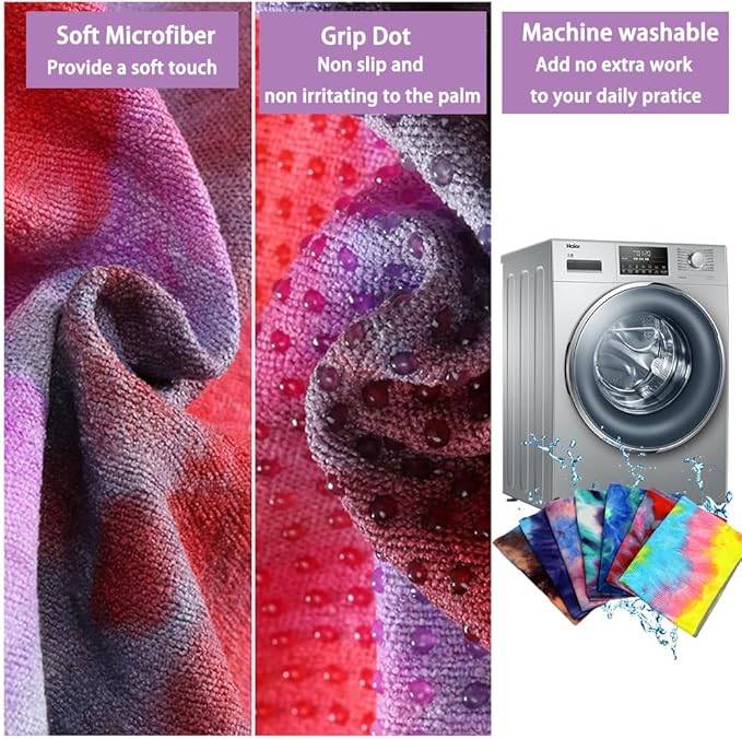 Tie-Dye Hot Yoga Towel with Non-Slip Grip Dots, Microfiber Yoga Mat Sweat Absorbent Mat Cover for Yoga, Pilates, & Workouts - 72" x 24.8", Free Carry Bag (Purple)