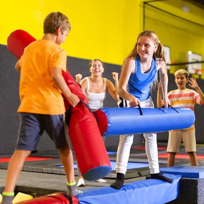 ShinyRelief 2 Pcs Jousting Sticks for Adults Sponge Filled Pugil Stick 72" l x 9" Dia PU Covered Set for Sparring Games, Blue and Red