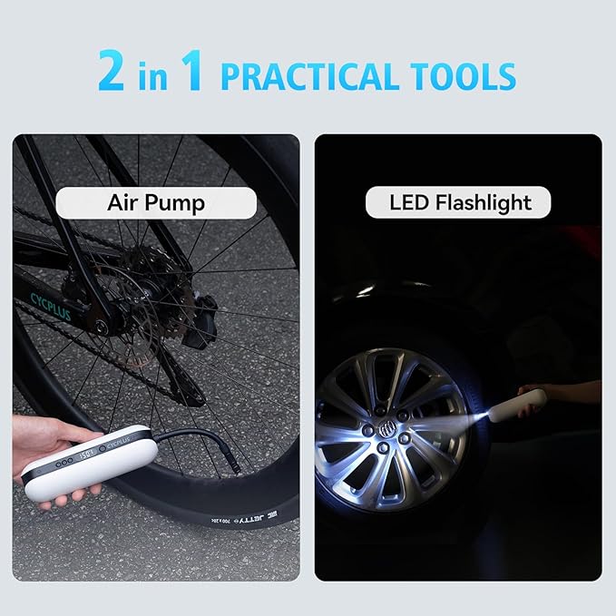CYCPLUS Electric Air Compressor Portable Bicycle Pump Car Tire Inflator, Max 150 PSI, Auto Shut-Off Air Pump with Presta and Schrader Valves for All Bicycles Motorcycles and Cars