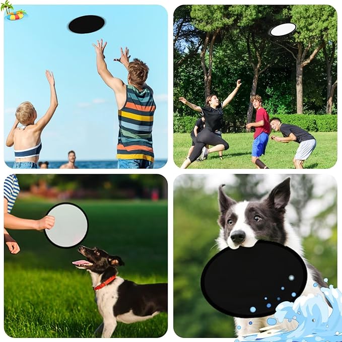 20PCS Foldable Flying Disc Fans with Bags, 9.8'' DIY Handheld Black Egde Fabric Folding Fan for Outdoor Game Activities Birthday Party Favors Gifts, Black