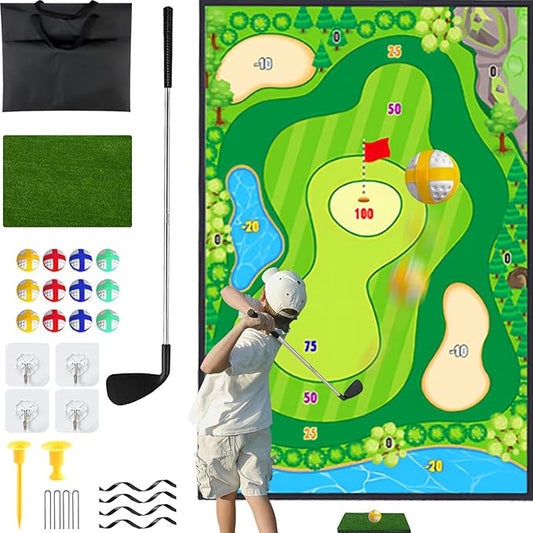Golf Chipping Game - Battle Golf with Club & Double-Sided Hitting Mat, Chip Sticky Practice Game Set for Adults & Kids, Indoor & Outdoor