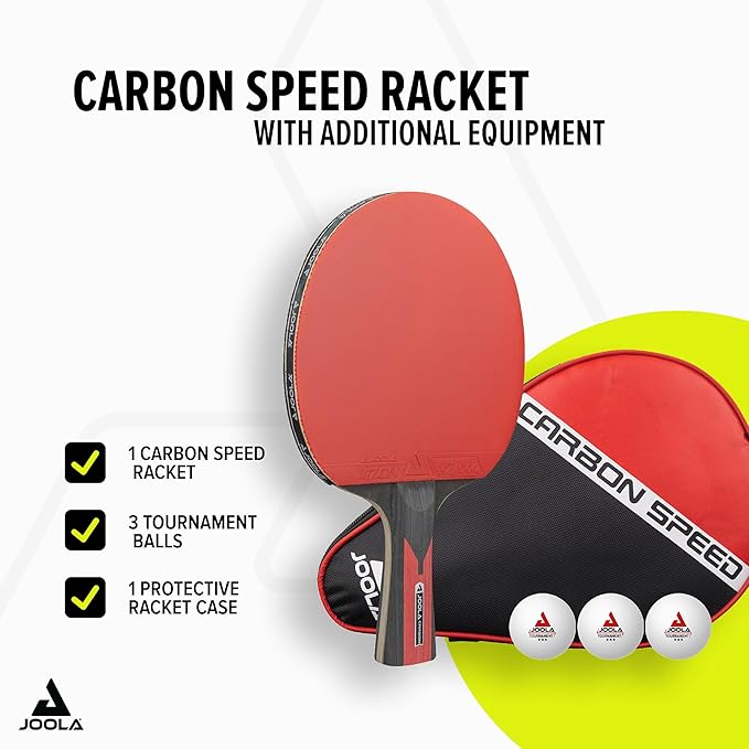 JOOLA Carbon Speed Ping Pong Paddle with Paddle Cover - Ergonomic Grip - ITTF Approved - Professional Ping Pong Paddles for Advanced Power & Speed - Table Tennis Racket - Black