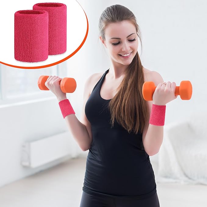 Wettarn 6 Pcs 4 Inch Wrist Sweatbands Tennis & Gymnastics Wristbands for Grips & Sport Cotton Elastic Thick Wrist Bands for Tennis & Football