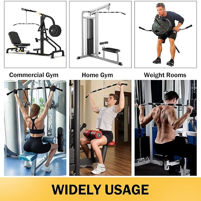 Time wave 47In LAT Pull Down Bar Attachment, Deluxe Revolving Bar with Full Rotation and Rubber Handle for Gym, Strength Workout Accessories, Body Training, Muscle Building and Weight Loss