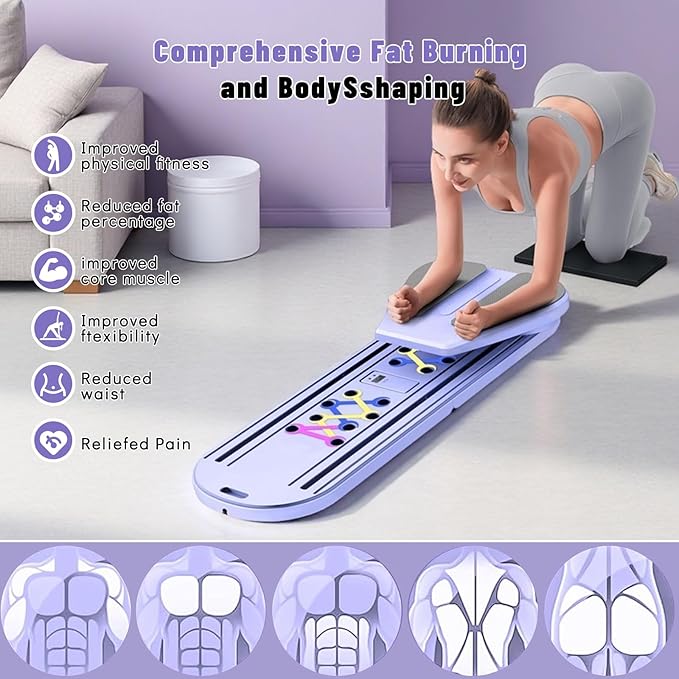 Pilates Board - Pilates Reformer Set with Timer, 7 in 1 Multi-Purpose Foldable Reformer Pilates Machine, Portable Pilates Equipment for Women, Home Workout, Fitness, Exercise, Abs, Core