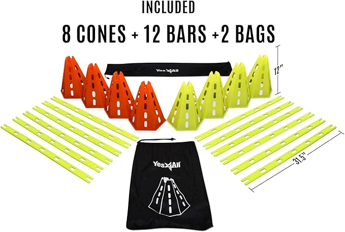 Yes4All Speed and Agility Training Equipment Set - Hurdles and Cones for Athletes in Soccer, Basketball, Football