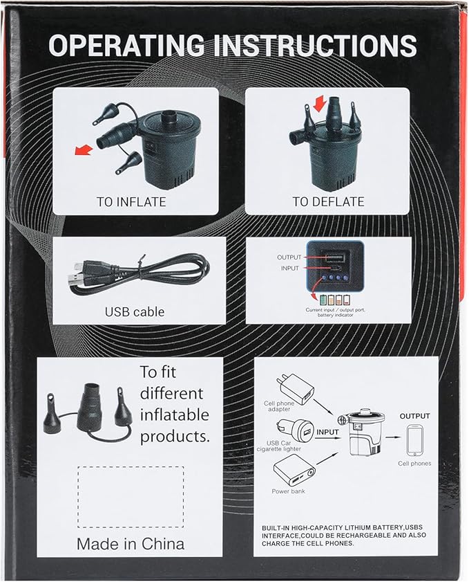 Dr.meter Air Pump for Inflatables, Rechargeable 4000mAh Battery Air Mattress Pump - Portable Quick-Fill Inflator Deflator for Outdoor Camping Inflatable Pool Float Boat Raft Yoga Ball Swim Ring Airbed