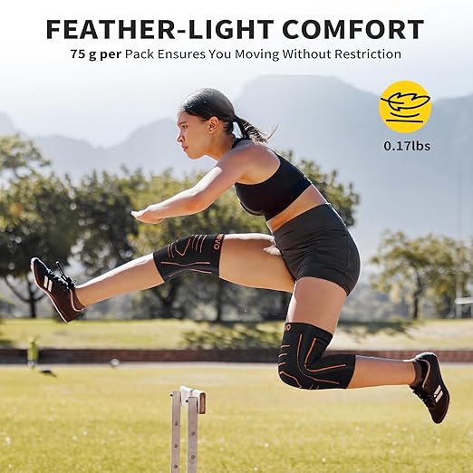 CAMBIVO Knee Brace for Women and Men with Side Stabilizer 2 Pack, Lightweight Knee Compression Sleeves for Knee Pain Relief, Knee Sleeves for Running, Workout and Daily Activities (Orange, Medium)