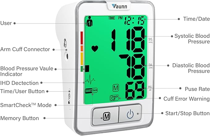 FSA/HSA Eligible, Vaunn Medical Automatic Upper Arm Blood Pressure Monitor, Medium Arm Cuff 8.7" - 16.5"