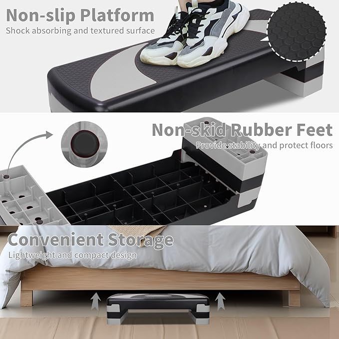 Exercise Workout Aerobic Step Platform Trainer, 31" Aerobic Stepper with 4"-6"-8" Adjustable Height Risers