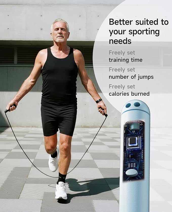 Smart Jump Rope – Customisable Calorie, Count and Time Settings Jump Ropes, Adjustable Steel Wire Skipping Rope with LED Display, for Men Women Fitness and Workout