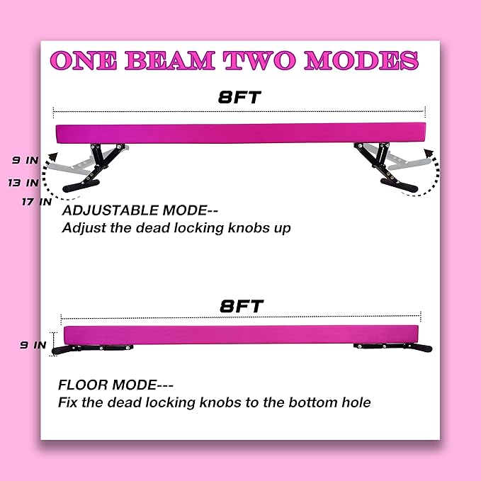 Adjustable Balance Beam Gymnastics Beam 8 FT Adjustable Height Beams for Kids, High and Low Floor Beams,Gymnastics Equipment for Kids Adults Training at Home and Gym Center