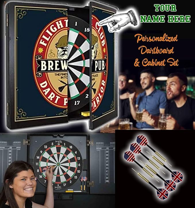 THOUSAND OAKS BARREL CO. | Personalized Dartboard & Cabinet Set with 6 Steel Tip Darts