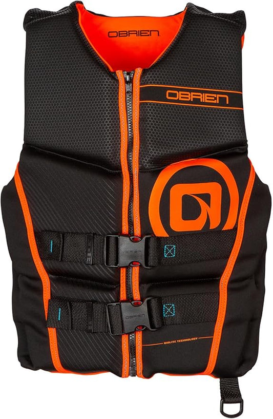 O'Brien Flex V-Back Life Jacket – Coast Guard Approved Adult Life Vest with Flex Fit Design, Lightweight Foam & Front Zip Closure for Watersports, Boating, and Jet Skiing