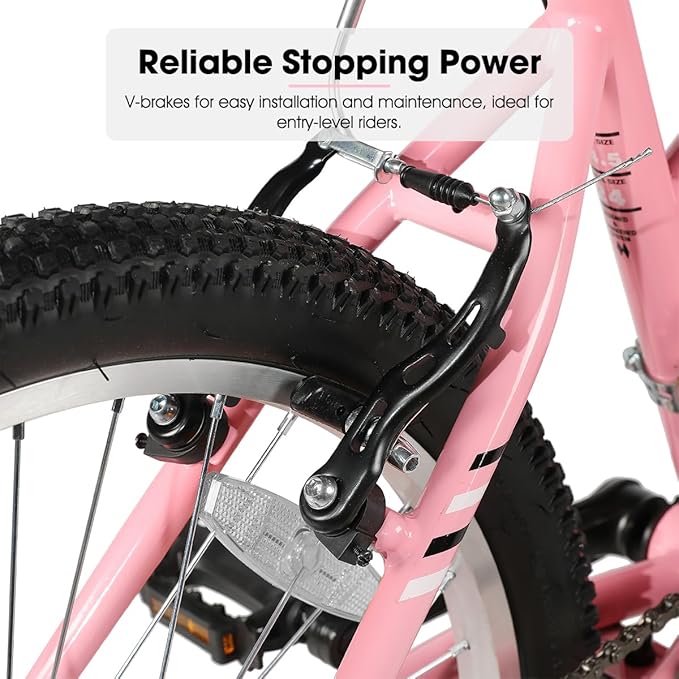 HILAND Bamcbase Womens Mountain Bike, 24 26 Inch 18 Speeds Hybrid Commuter Bicycle for Adults, Sport Hardtail Trail MTB