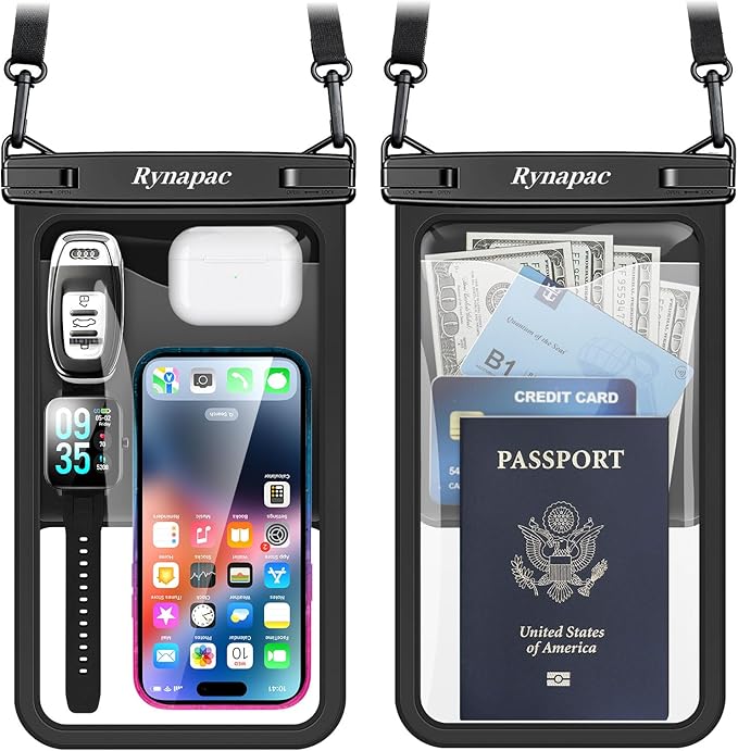 [Up to 10"] Large Waterproof Phone Pouch Bag - 2 Pack Waterproof Phone Case for iPhone 16 15 14 13 Pro Max Galaxy S25 S24 Ultra, IPX8 Cellphone Water Protector Pouch Beach Essentials Travel Must Haves