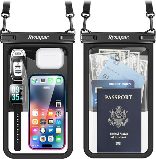[Up to 10"] Large Waterproof Phone Pouch Bag - 2 Pack Waterproof Phone Case for iPhone 16 15 14 13 Pro Max Galaxy S25 S24 Ultra, IPX8 Cellphone Water Protector Pouch Beach Essentials Travel Must Haves