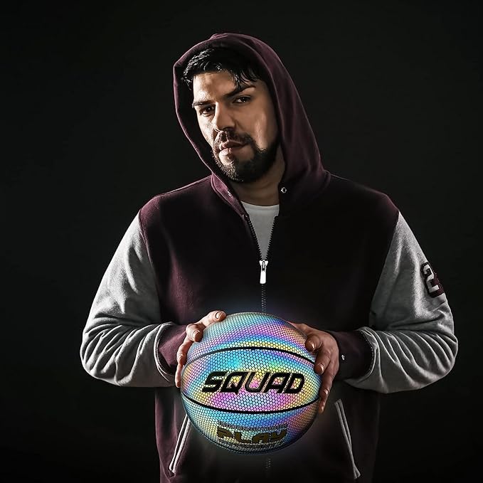 SQUAD NightPlay Reflective Basketball Size 5, Size 7 - Cool Holographic Glow Basketball for Night Game, Ideal Gift for Boys Girls 10-14 Year Old, Cool Teen Toys