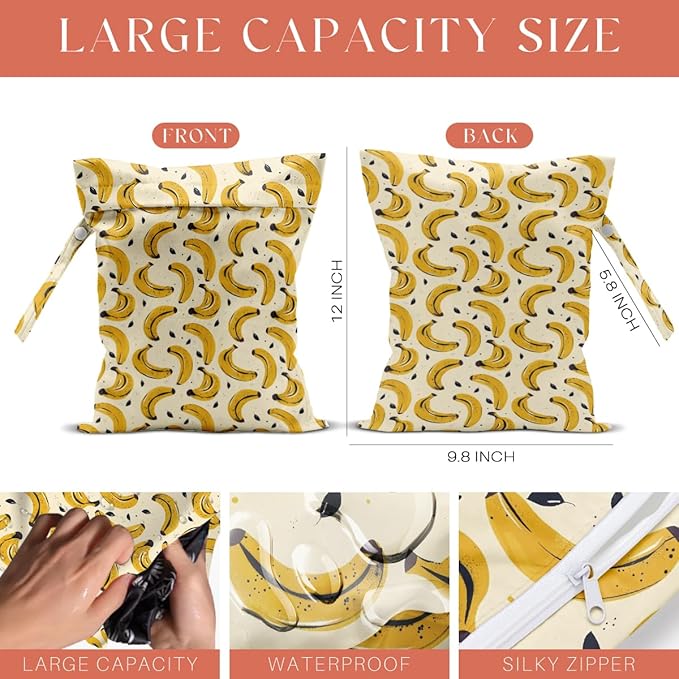 4 Pack Cute Fruit Wet Bag Waterproof Washable Reusable Wet Dry Bag for Swimsuit Dirty Clothes Cloth Diaper Travel Beach Pool Yoga Gym Toiletries Travel Beach Essentials Watermelon Avocado Banana