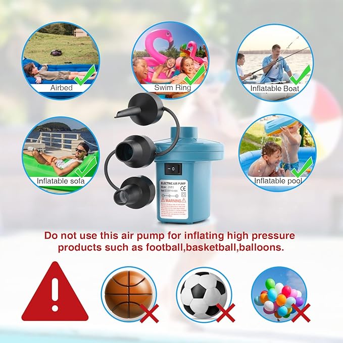 Bestrip Electric Air Pump, Air Pump for Inflatables Air Mattress Couch Pool Floats，Inflatables Boat Raft Toys, AC/DC Pump